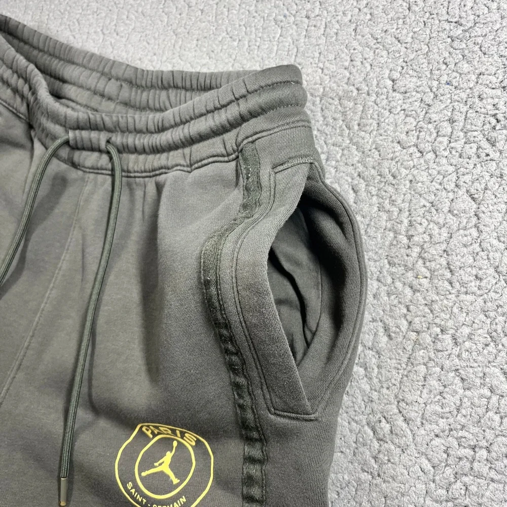 Jordan x PSG Paris Saint-Germain Fleece Sweatpants Mens Small Green Yellow Logo